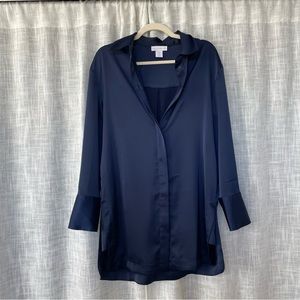 House of Harlow Navy Satin Shirt Dress